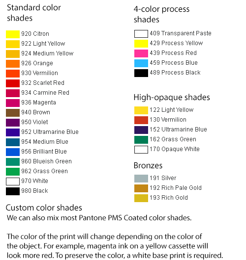 inks for pad printing on audio cassettes
