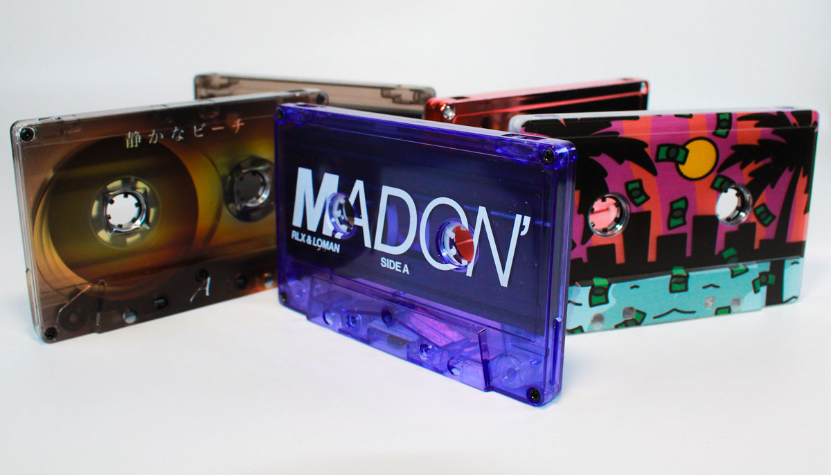 Pad print, laser engraving, and UV print on audio cassette